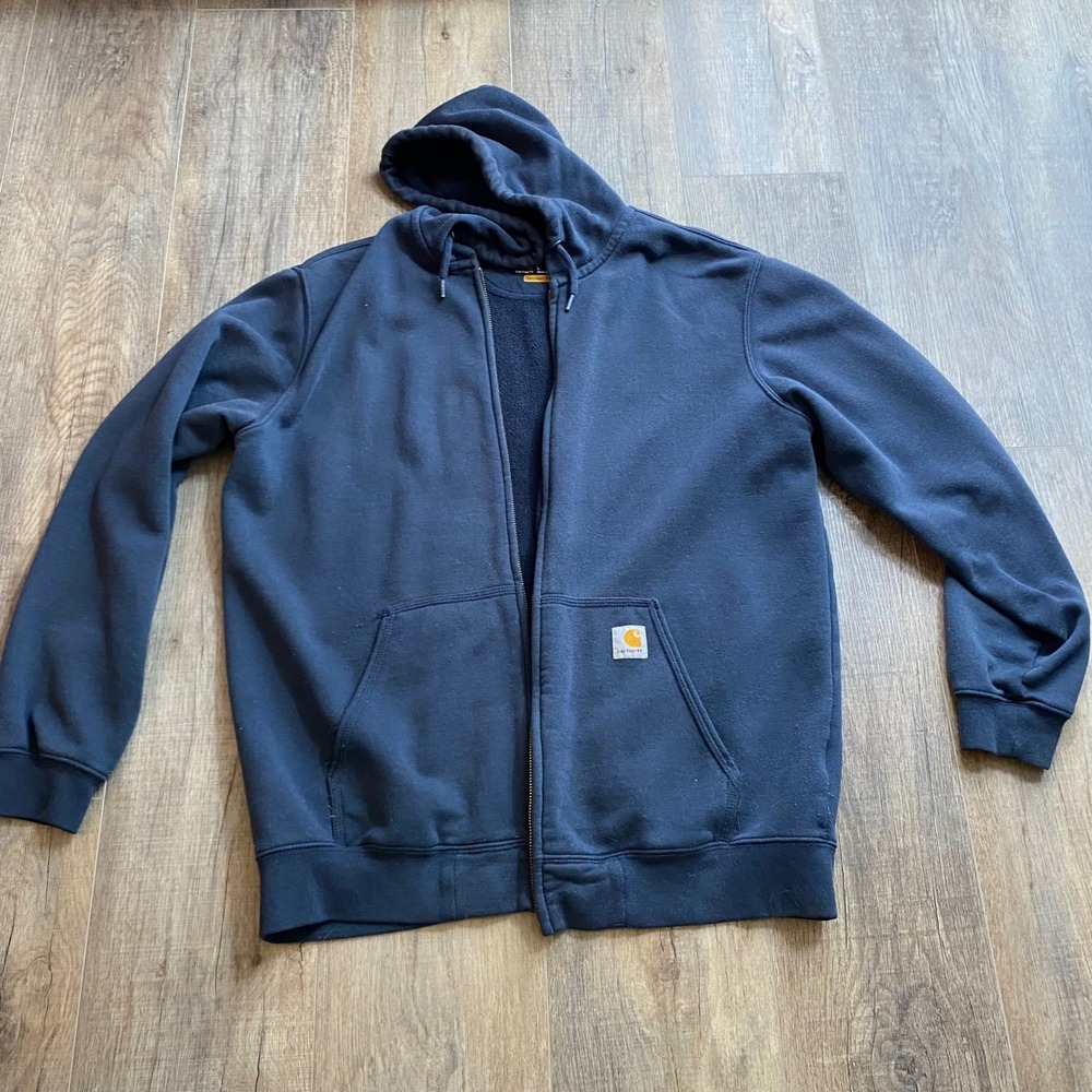 Carhartt Mens Navy Blue Original Fit Full Zip Hoodie Sweatshirt Large AS IS